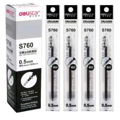 得力（deli）黑色笔芯 中性笔/水笔/签字笔替芯20支装S760子弹头0.5mm(黑)20支