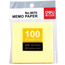 得力（deli） 9076 便利贴 76*76mm 黄色 100张/本