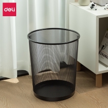 得力(deli) 9189大号金属网状圆纸篓 29.5cm 黑色